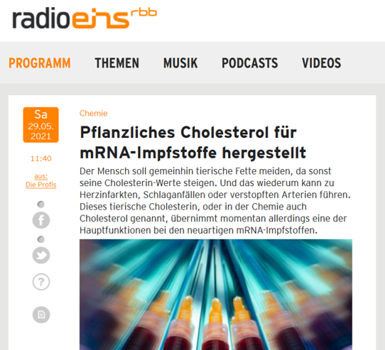 Radio-Eins-Webseite mit Prof. Schinzers Interview