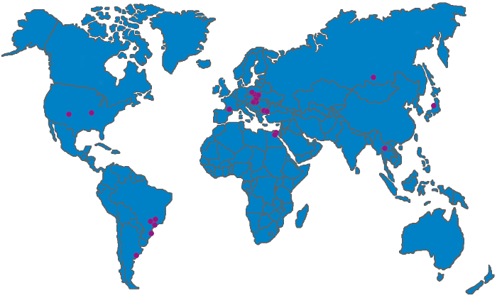 Weltkarte-Forschungskooperationen mit Positionen(Stand Oktober 2018)